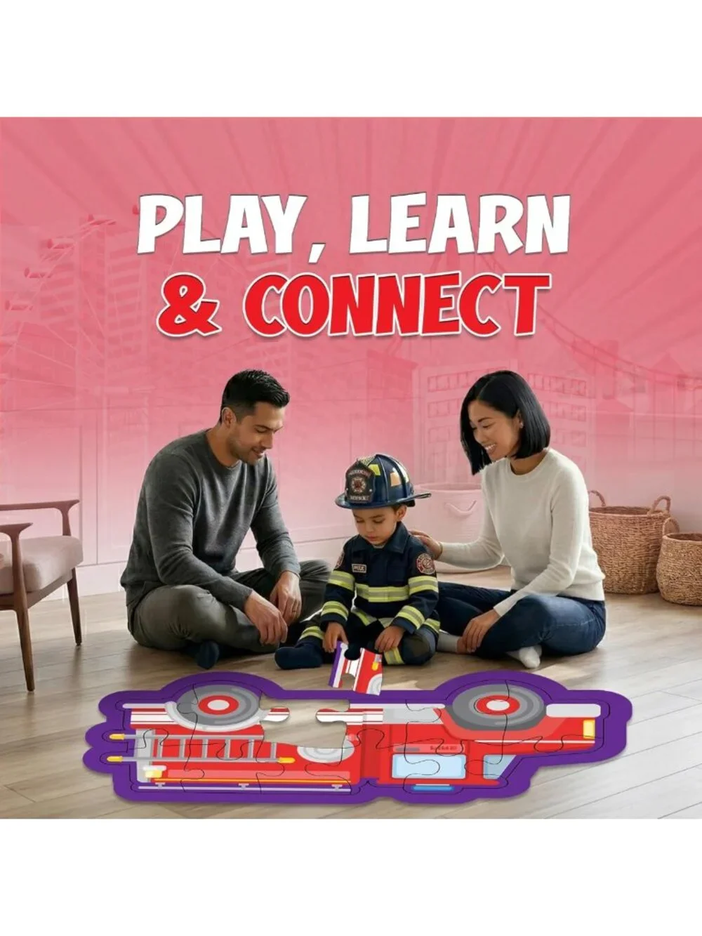 Emergency Vehicles 4-in-1 Floor Puzzles for Kids - Fire Truck, Police Car